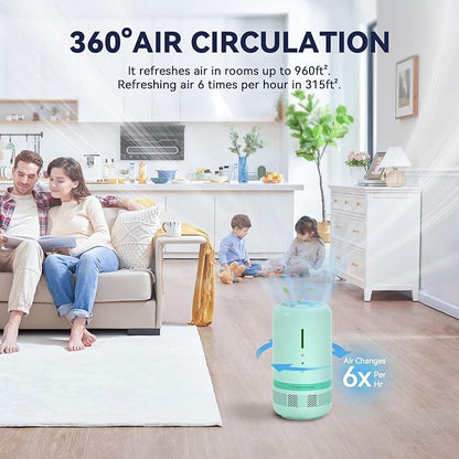 Air Purifiers for Home,H13 HEPA Small Air Purifier for Room up to 960ft²,Air Purifiers for Home Pets,Odor,Dust,Quiet Air Cleaner for Office,Living Room,Bedroom,Kitchen,Green 1 Pack