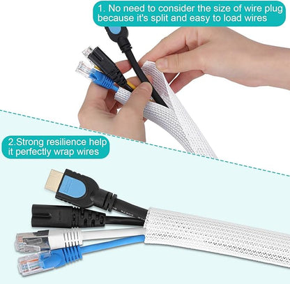 6.6ft - 1 inch White Cable Sleeve, Cable Organizer for Desk PC TV Computer, Wire Protector Cable Wrap Cover, Cord Management for Home Office