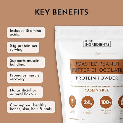Roasted Peanut Butter Chocolate Protein Powder – 30-Serving Blend with 100% Grass-Fed Whey & Organic Plant Proteins – Rich Cocoa & Roasted Peanut Flavor – Supports Muscle Recovery & Energy*
