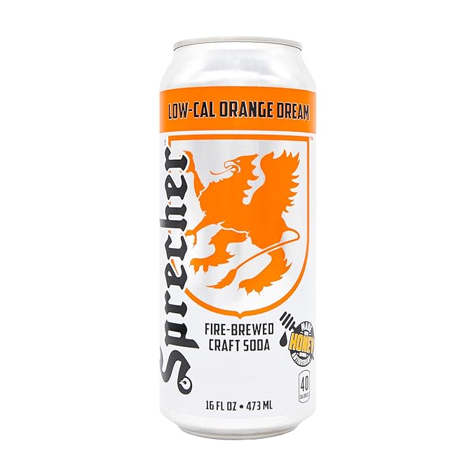 Sprecher Low-Cal Orange Dream Soda, Fire-Brewed Diet Soda with Real Honey, Handcrafted Orange Soda, Reduced Calorie, Caffeine-Free Gourmet Beverage – 16 fl oz Cans (12 Pack)