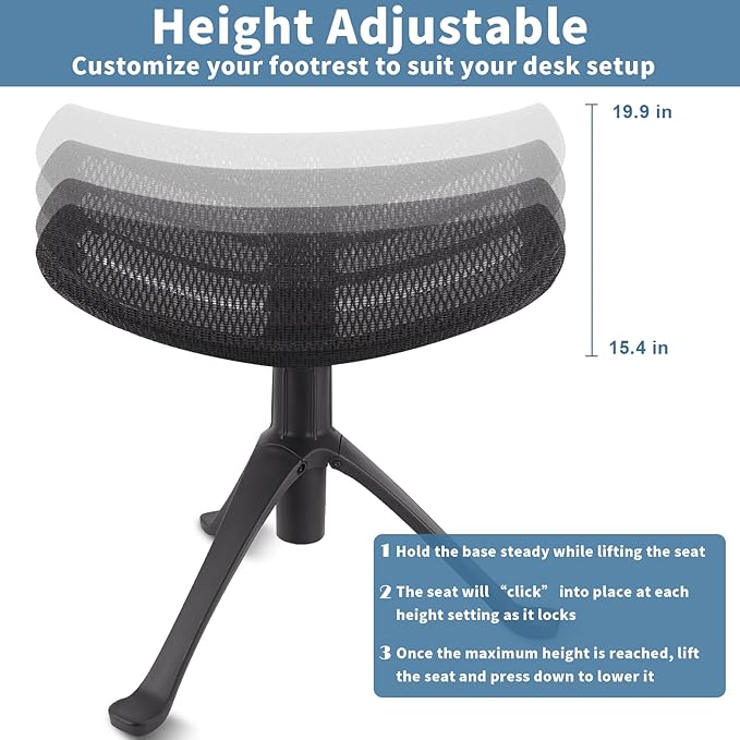 Under Desk Footrest, 2-in-1 Height Adjustable Rotatable Ergonomic Under Desk Foot Rest Ottoman, Rolling Leg Rest Stool with Breathable Mesh and Nylon Frame for Home Office