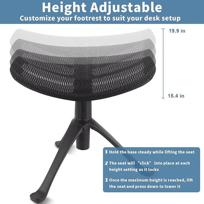 Under Desk Footrest, 2-in-1 Height Adjustable Rotatable Ergonomic Under Desk Foot Rest Ottoman, Rolling Leg Rest Stool with Breathable Mesh and Nylon Frame for Home Office