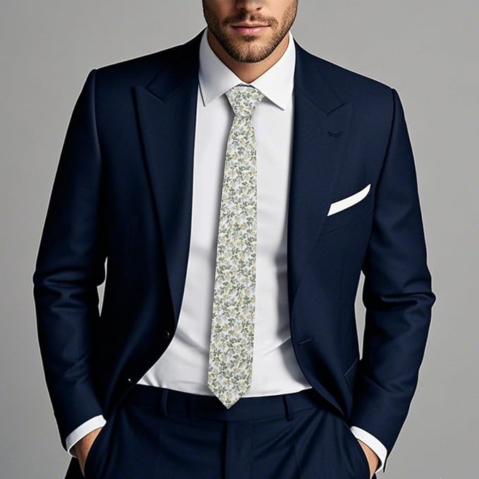 Cotton Floral Ties for Men 2.76" Men's Skinny Tie Linen Flower Printed Neck Tie for Wedding Dating Party