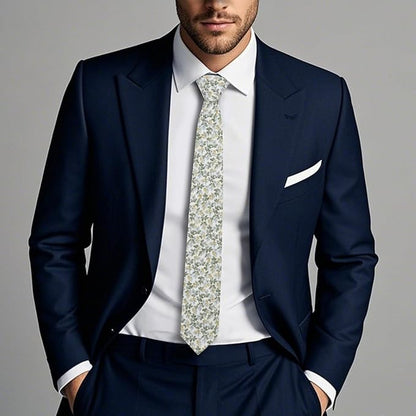 Cotton Floral Ties for Men 2.76" Men's Skinny Tie Linen Flower Printed Neck Tie for Wedding Dating Party