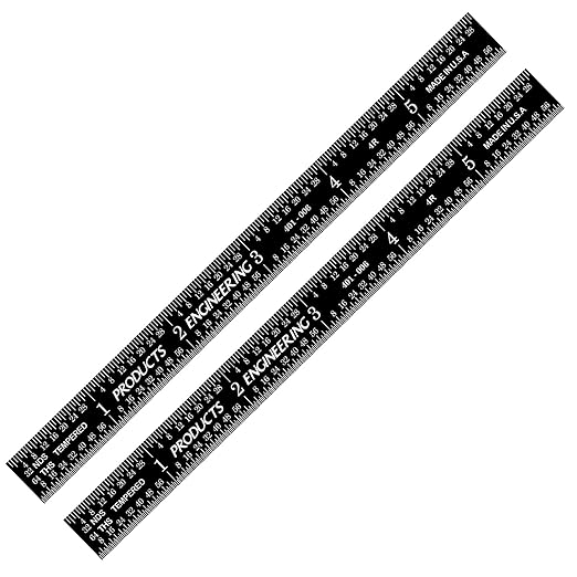 PEC Tools 6-inch Flexible Metal Ruler (2 Pack), High Contrast Machinist Rule, 4R Graduation (1/8", 1/16", 1/32", 1/64"), 6" Stainless Steel Ruler with Black Chrome Finish, Easy to Read, Made in USA