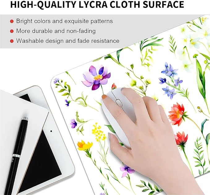 Square Mouse Pad Beautiful Flowers Plants 1, Personalized Premium-Textured Custom Mouse Mat Design, Washable Mousepad Cloth, Non-Slip Rubber Base Computer Mouse Pads for Wireless Mouse