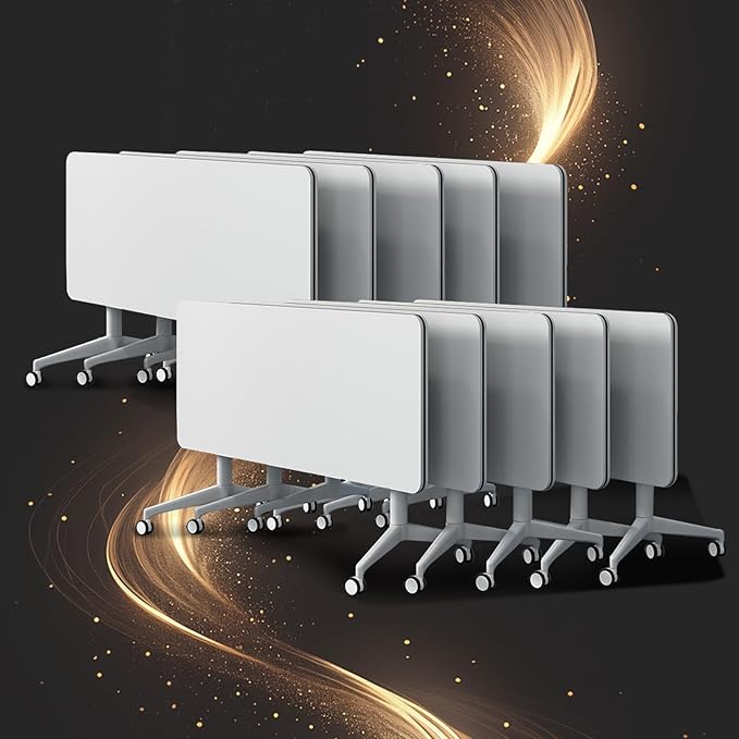Conference Table, Folding Conference Room Tables, Modern Flip Top Seminar Training Meeting Table with Wheels, Modular Foldable Conference Tables for Home Office Classr (White 10 Pack, 70.8inch)