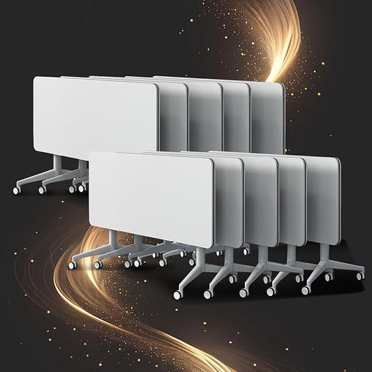 Conference Table, Folding Conference Room Tables, Modern Flip Top Seminar Training Meeting Table with Wheels, Modular Foldable Conference Tables for Home Office Classr (White 10 Pack, 70.8inch)