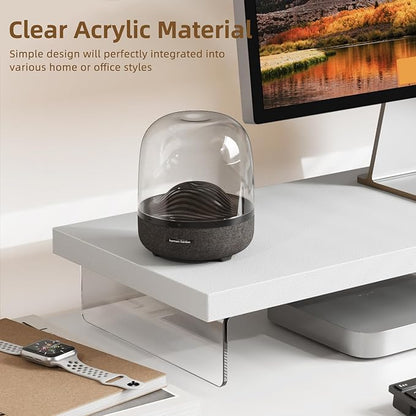 Monitor Stand Riser, Wood & Acrylic Computer Monitor Stand Desk Desktop Organizer Table for Home, Office Workspace, Laptop Riser, Printer, PC & TV Screen Riser