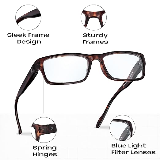 Readerest 2.25 Blue Light Reading Glasses - Lightweight Computer Glasses - Eye Strain, UV Glare Protection (Bourbon+Tortoise)
