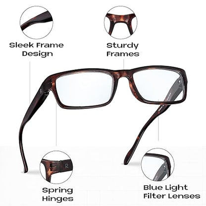 Readerest 1.5 Blue Light Reading Glasses - Lightweight Computer Glasses - Eye Strain, UV Glare Protection (Bourbon+Tortoise)