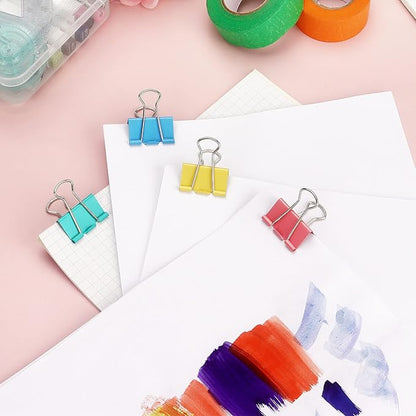 ZZTX Binder Clips Paper Clamps Clips Medium Size, Assorted Color, 1.3 Inches, 24 Pieces