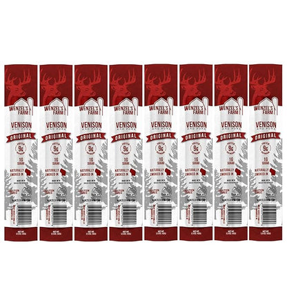 Wenzel’s Farm Original Venison Snack Sticks 8 Pack | Supports Active Lifestyles │ High Protein, Low Carb │ No MSG, Fillers, Binders, Artificial Colors │ Gluten Free