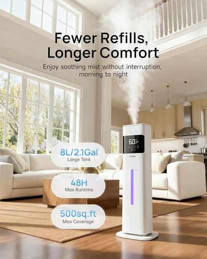Warm & Cool Mist Humidifiers for Bedroom, Top-Fill Humidifier Large Room with Essential Oil Diffuser, Large Room Humidifiers for Home Baby Nursery Office Plants, White