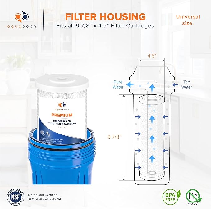 Aquaboon 5 Micron 10 x 4.5 Premium Carbon Filter Cartridge Whole House CTO Block Water Filter Replacement Compatible with FXHTC, CB-BB-10, 12-Pack