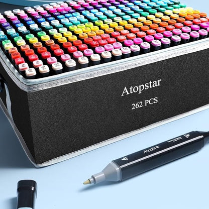 262 Colors Alcohol Markers for Artist Drawing - Dual Tip Art Markers for Adult Coloring Painting Supplies (262 Black Shell)