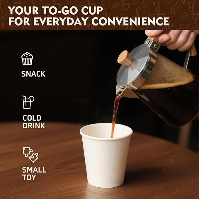 YEEHAW 8 oz 500 Pack Disposable Paper Coffee Cups, White Hot Drinking Cups for Hot Coffee, Hot Liquid, Ideal for Cafes, Bistros, Businesses and Family
