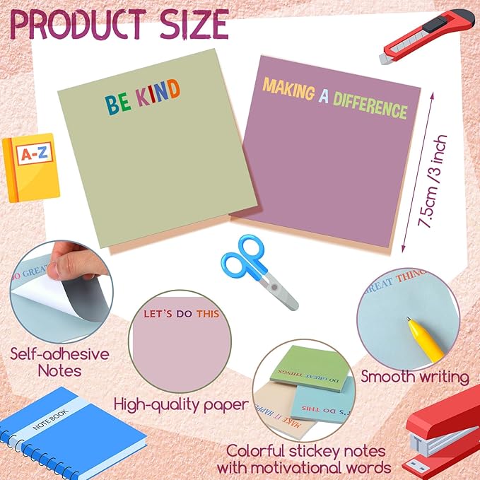 Yinder 24 Pcs Inspirational Sticky Notes Christmas Stocking Stuffers Motivational Sticky Notes Pad Employee Appreciation Gift Bulk for Teacher Nurse Coworker Office 3 x 3''(Motivational,Morandi Color)