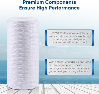 PUREPLUS 25 Micron 10 x 4.5 Whole House String Wound Sediment Filter for Well Water, Replacement Cartridge for 84637, WPX5BB97P, PC10, CW5-BBS, 355215-45, WP10BB97P, WP5BB97P, 3Pack