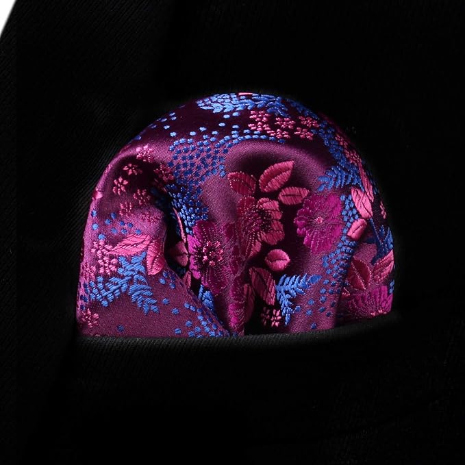 HISDERN Men Floral Ties Woven Classic 3.4" Necktie Set Formal Tie Pocket Square for Wedding with Handkerchief Gift Box