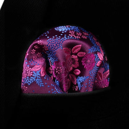 HISDERN Men Floral Ties Woven Classic 3.4" Necktie Set Formal Tie Pocket Square for Wedding with Handkerchief Gift Box