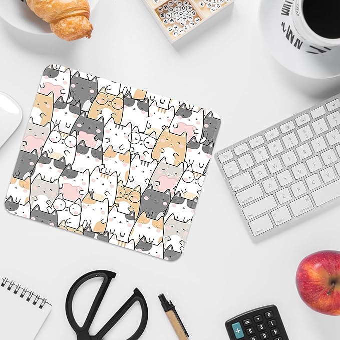 Square Mouse Pad with Stitched Edge, Premium Mousepad Washable Cloth. Computer Mouse Pad with Non-Slip Rubber Base, Mouse Pads for Computers Laptop Mouse 9.25x7.75x0.12 inch-Lucky Cat