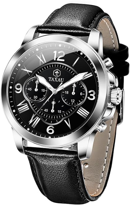 Mens Watches Luxury Dress Waterproof Leather Watch with Date Day Analog Quartz Large Number Wrist Watch Casual Classic Luminous Scales Big Face Easy Read Reloj para Hombre