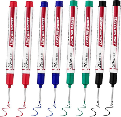 8 PCS Long Head Deep Hole Marker Pens,20mm Long Nib Marker, Longs Nose Markers, Waterproof Construction Markers Marking Tool,Permanent Markers Carpenter Ink marker Pens,Metal marking Pens 03
