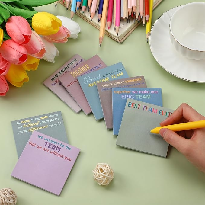 Yinder 24 Pcs Inspirational Sticky Notes Christmas Stocking Stuffers Motivational Sticky Notes Pad Employee Appreciation Gift Bulk for Teacher Nurse Coworker Office 3 x 3'' (Team,Morandi)