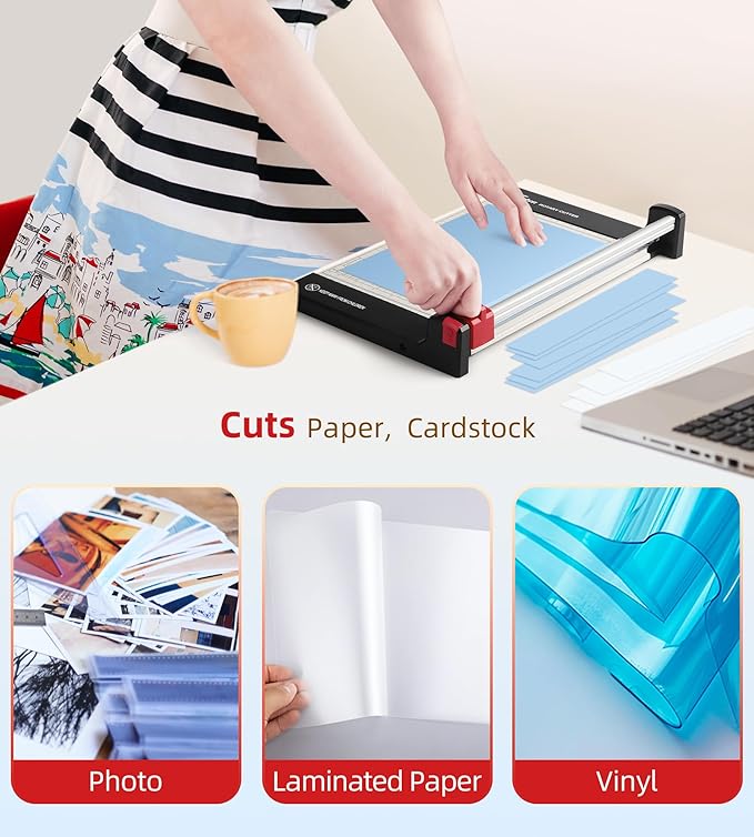 Firbon 12" Rotary Paper Trimmer with Replaceable Blade, Heavy Duty 8-Sheet Capacity Cutter for Cardstock, Photos, Scrapbooking, Office, School & Studio