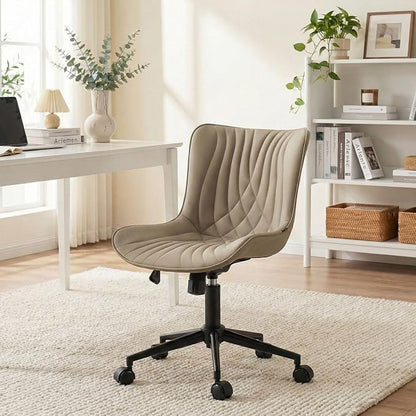 YOUNIKE Office Chair, Desk Chair with Wheels, Home Office Computer Task Chairs, Modern Faux Leather Padded Vanity Chair, Adjustable Swivel Armless Office Chairs with Back, Khaki