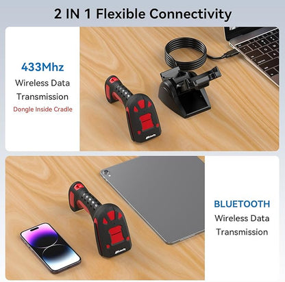 Alacrity DPM Industrial Barcode Scanner, 1D 2D & Direct Part Marks Symbologies, Wireless Charging, Long-Distance 433MHz Wireless & Bluetooth Connectivity, Shock and Dust-Proof Barcode Reader, Green