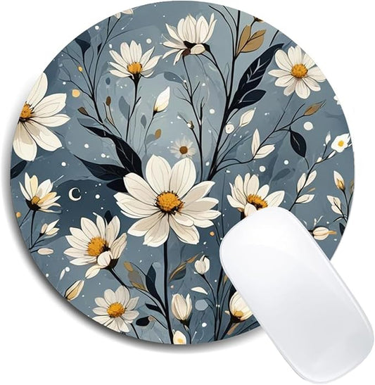 Night Bloom Daisies Mouse Pad Round Non-Slip Rubber Mousepad Laptop Office Computer Decor Cute Desk Accessories Customized Design Mouse Pad