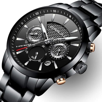 CRRJU Men's Business Casual Chronograph Quartz Waterproof Wristwatch Black Leather Strap