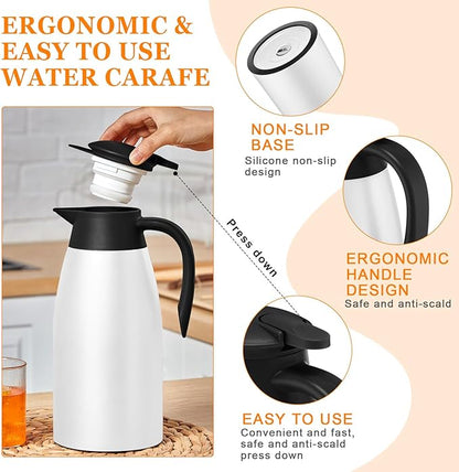 Norme 2 Pcs Thermal Coffee Carafe Insulated Stainless Steel Coffee Carafe for Hot Liquid Vacuum Thermal Pot Creamer Pitcher Dispenser with Brushes Keeping Hot Water Milk(Black, White)