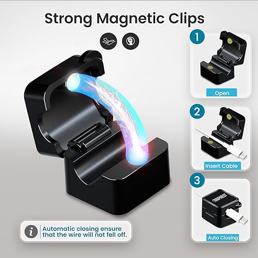 Magnetic Cable Clips 8 Pack Adhesive Cord Clips for Desk Wall Nightstand and for car Compact Cable Holders for Charging Cords