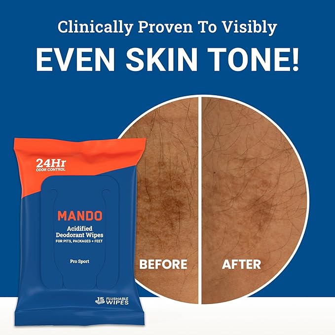Mando Deodorant Wipes - 24 Hour Odor Control - Aluminum Free, Baking Soda Free, Skin Safe (15 Count (Pack of 3)
