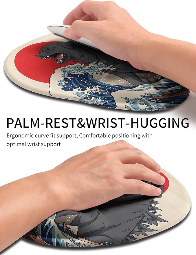 Palm-Rest and Wrist-Hugging Mouse Pad Wrist Rest, Ergonomic Wrist Support with Curve Fitting Cushioned Memory Foam for Carpal Tunnel Pain Relief, 9.9 x 8.3 Inch, Dog Sila