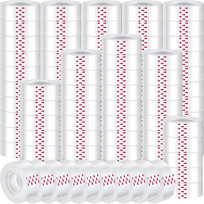 Pasimy 96 Rolls Clear Tape Bulk Strong Sticky Transparent Tape Refills for Dispenser, Office, Home, School, Wall, Carpet, 3/4 x 1000 Inches(Red)
