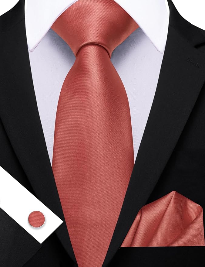 Barry.Wang Tie Sets for Men Silk Solid Necktie Stain Ties Handkerchief Pocket Square Cufflinks Wedding Business Dyed