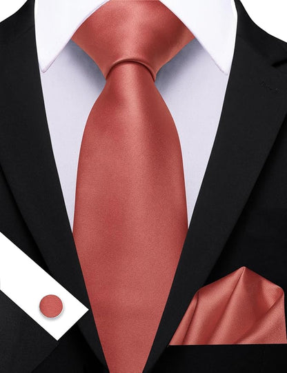 Barry.Wang Tie Sets for Men Silk Solid Necktie Stain Ties Handkerchief Pocket Square Cufflinks Wedding Business Dyed