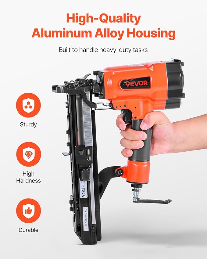 VEVOR Pneumatic Staple Gun, 16 Gauge 1-inch Wide Crown Pneumatic Stapler 5/8" to 1-1/2" Length, 70-120PSI Air Staple Gun with Two Firing Modes for Roof Decking, Wall Sheathing, Fencing, Subflooring
