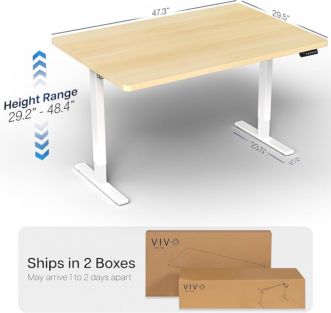 VIVO Electric 48 x 30 in Standing Desk, Memory Height Adjustment, 1B Series, One-Piece Light Wood Top, White Frame, DESK-KIT-1W5C