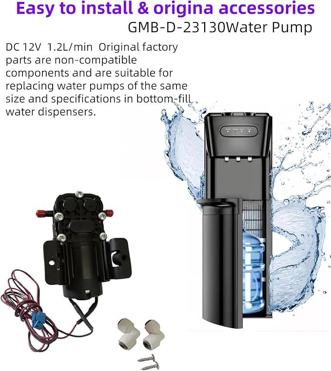 water dispenser pump GMB-D-23130 1.2L/min, fit for Midea, Avalon, Primo, Brio Bottom Loading Bottled Water Cooler Dispenser, replace DP005A2 fit for Bottom Loading Water Dispenser DC 12V parts