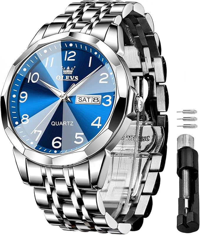 OLEVS Watch for Men Luxury Dress Analog Quartz Stainless Steel Waterproof Luminous Date Diamond Business Two Tone Casual Wrist Watch