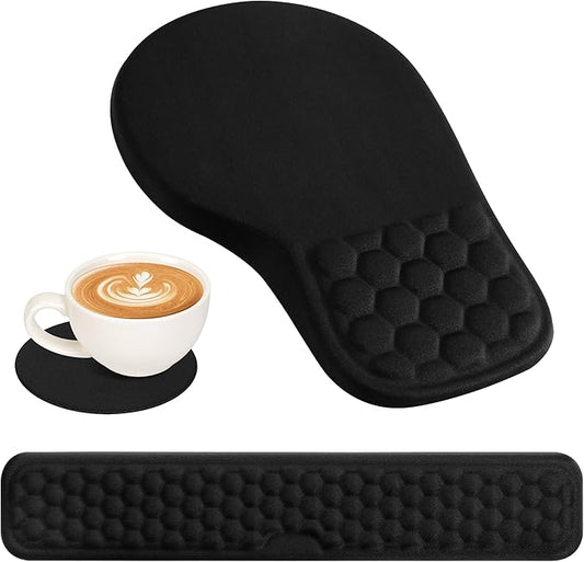 3 in 1 Ergonomic Wrist Rest for Keyeboard and Mouse, Non-Slip Desk Mouse Pad with Wrist Support, Keyboard Wrist Rest and Mouse Pad Set Massage Design (Black)