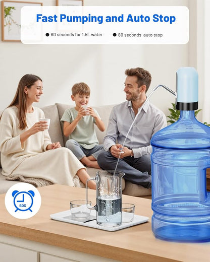 Myvision Water Dispenser for 5 Gallon Bottle, Portable USB Charging Electric Water Pump, Drinking Water Jug Pump for Home, Kitchen, Living Room, Office, Camping, Universal for 3-5 Gallon (Blue)