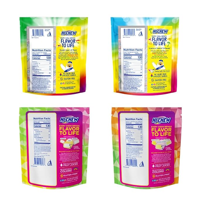 HI-CHEW Variety Mix Bulk, 220+ Pieces, 4 Stand Up Pouches - Tropical Fruit Combos Sweet and Sour, Chewy Fun Soft Candy Variety Pack - Immensely Juicy Fruity Flavors - Individually Wrapped for Sharing
