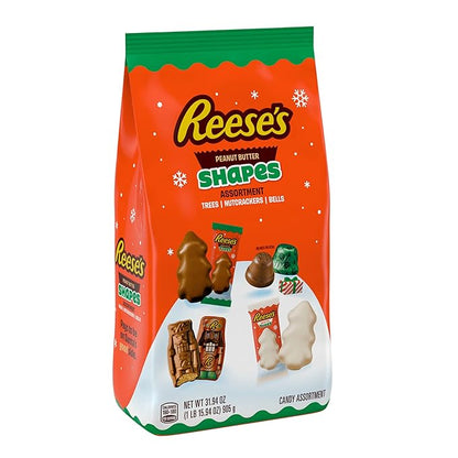 REESE'S Assorted Flavored Peanut Butter Shapes, Christmas Candy Bag, 31.94 oz