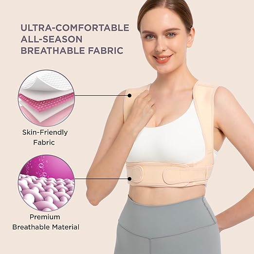 Vicorrect Posture Corrector for Women and Men, Adjustable Upper Back Brace for Clavicle Support and Providing Pain Relief from Neck, Shoulder, and Upper Back (Beige, Large/XLarge)